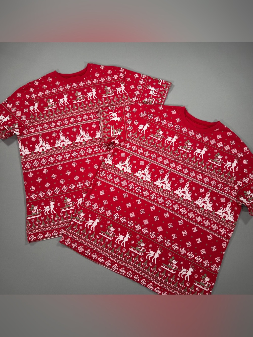 Disney Ugly Christmas Style T Shirts Lot of 2 Red Mickey Mouse Castle Holiday